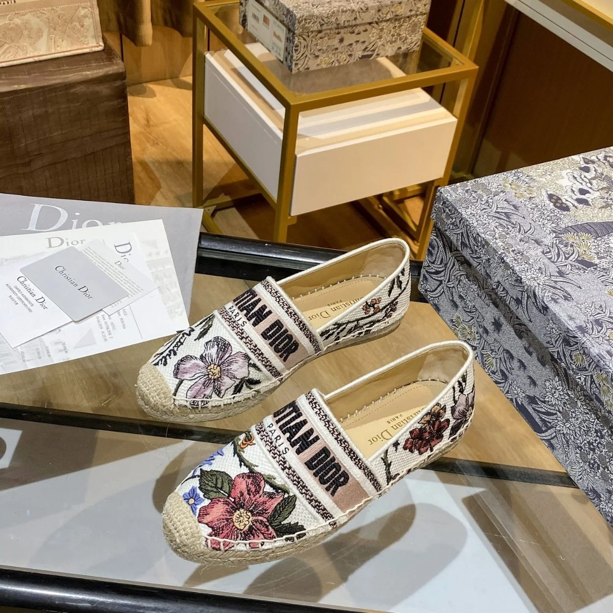 Dior Granville Espadrilles In Rosa Mutabilis Embroidered Cotton product view 7
