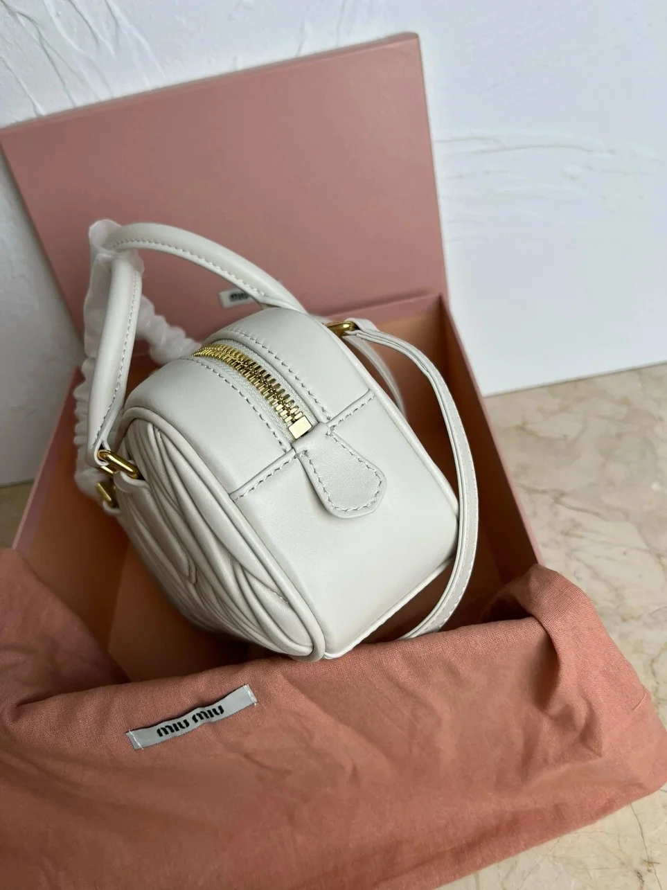 Miu Miu Arcadie Medium Bag in White Matelasse Leather product view 7