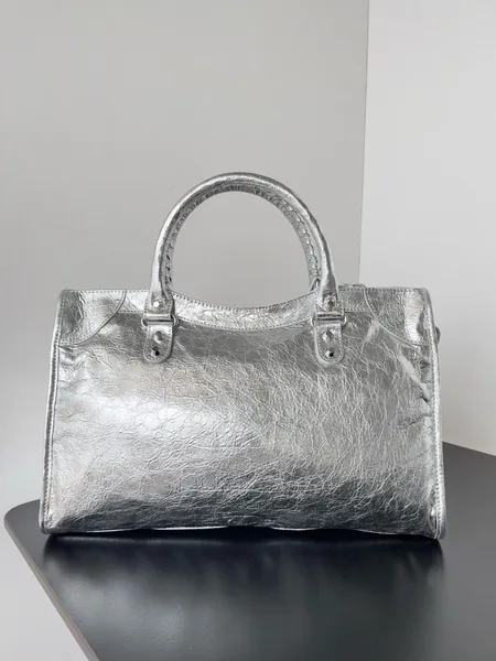 Balenciaga Le City Medium Bag in Silver Metallic Lambskin product view 5
