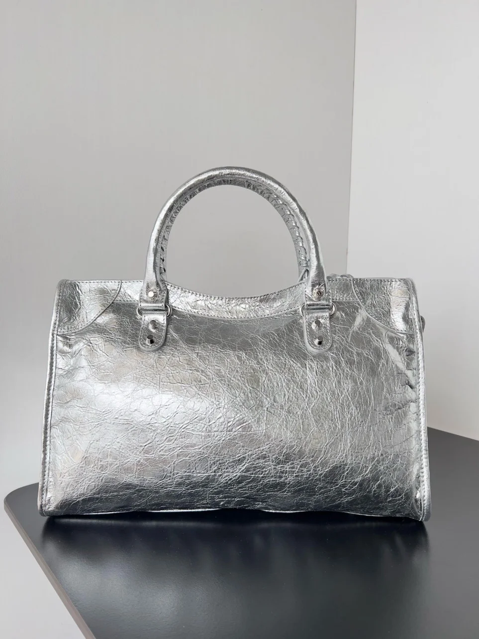 Balenciaga Le City Medium Bag in Silver Metallic Lambskin product view 5