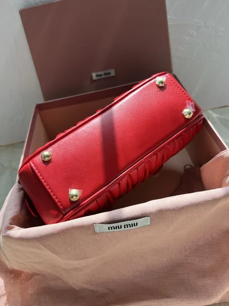 Miu Miu Arcadie Medium Bag in Red Matelasse Leather product view 8