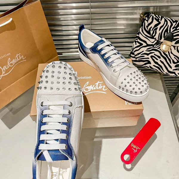 Christian Louboutin Louis Junior Spikes Sneakers White and Blue product view 6