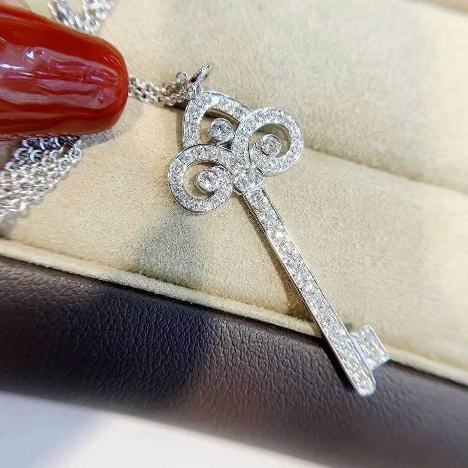 Tiffany & Co. Full Pavé-Effect Woven Crown Key Necklace Silver-Tone product view 1