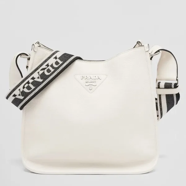 Prada Hobo Bag in White Grained Leather product photo