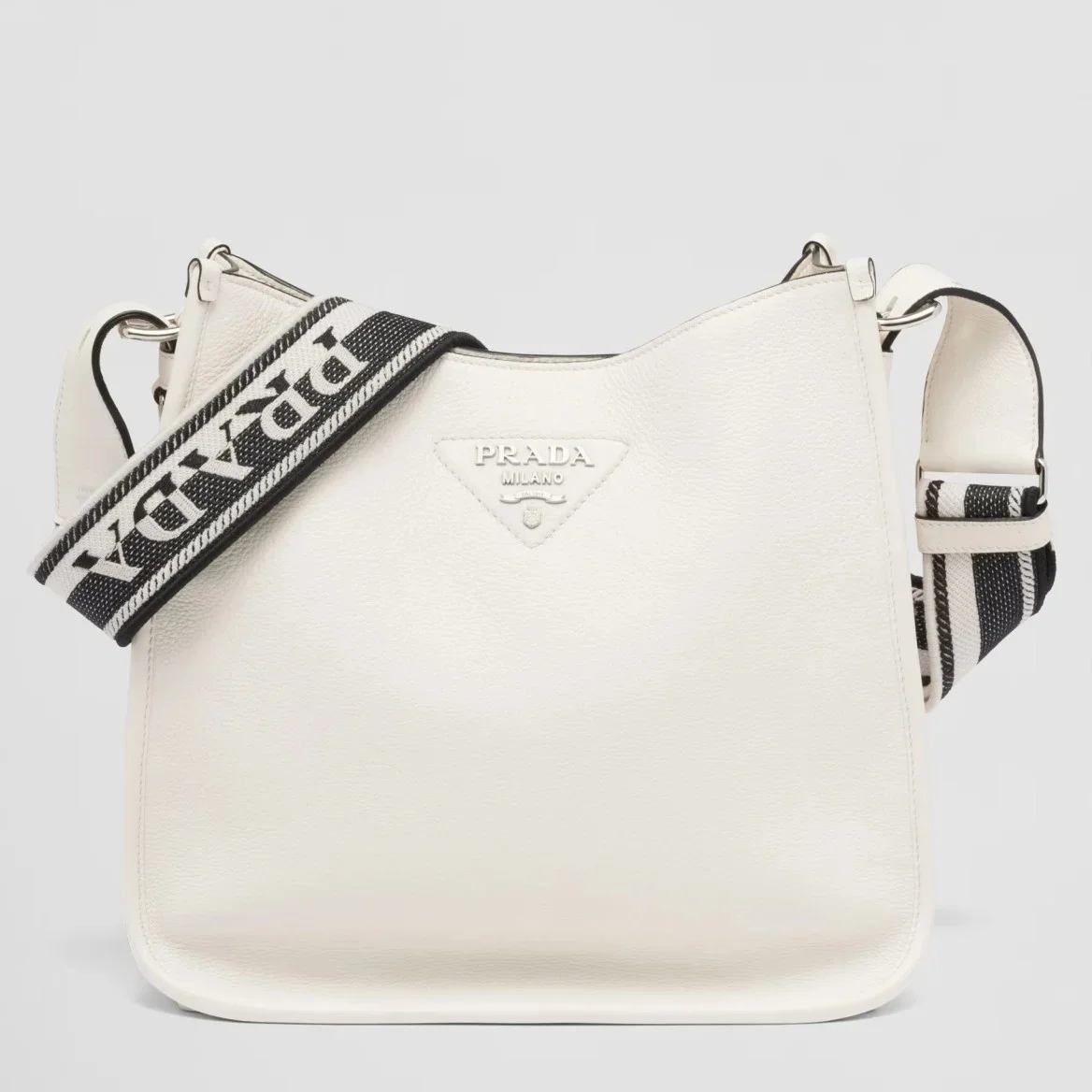 Prada Hobo Bag in White Grained Leather product view 1
