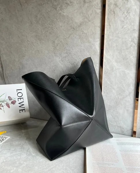 Loewe Large Puzzle Fold Tote Bag in Black Calfskin product view 2