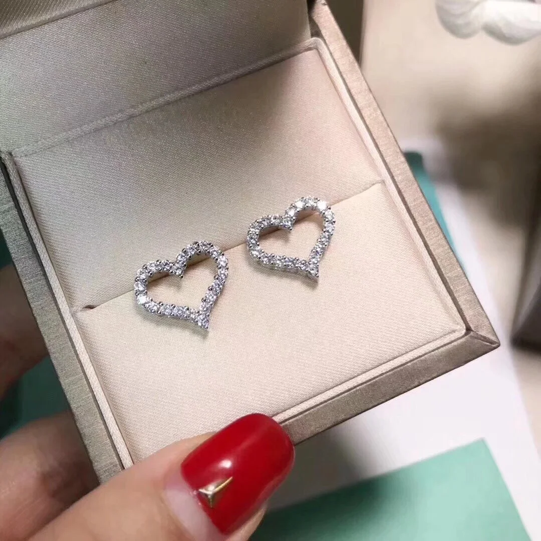 Tiffany & Co. Pavé-Effect Open Heart Stud Earrings Silver-Tone product view 2