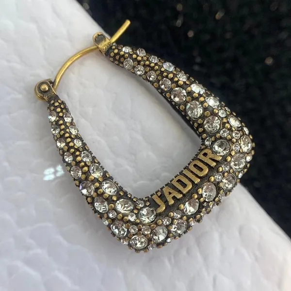 Dior J’Adior Hoop Earrings In Antique Gold-Tone Metal and Crystals product view 5
