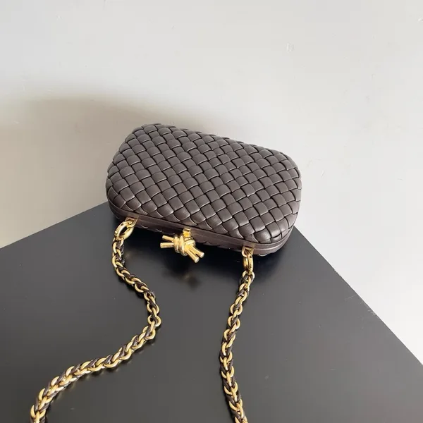 Bottega Veneta Knot Clutch with Chain in Fondant Intrecciato Lambskin product view 3