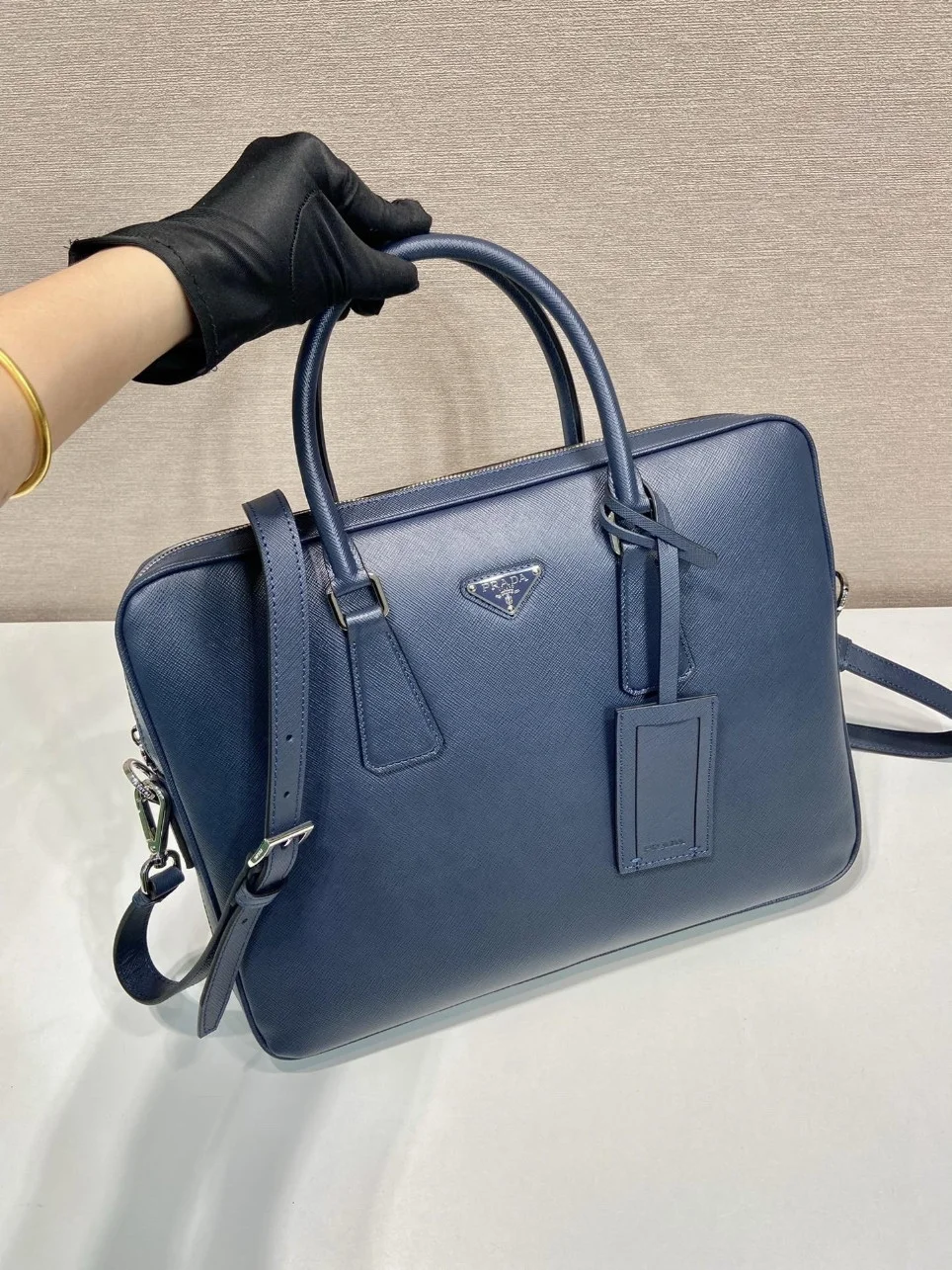 Prada Briefcase in Blue Saffiano Leather product view 10