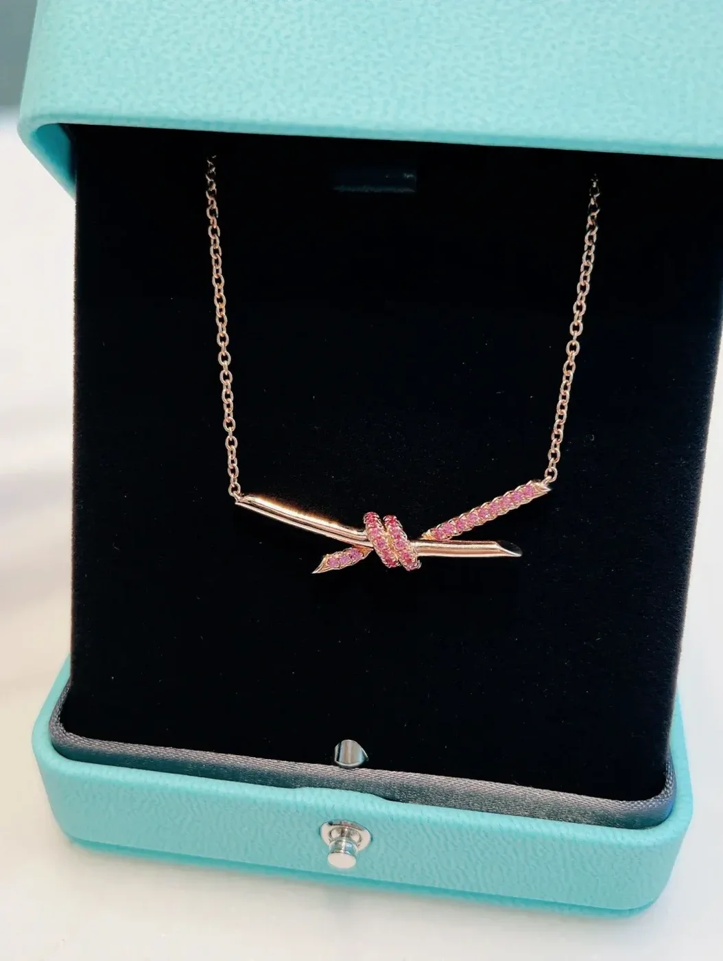 Tiffany & Co. Knot Pink Pavé-Effect Pendant Necklace Rose-Tone product view 1