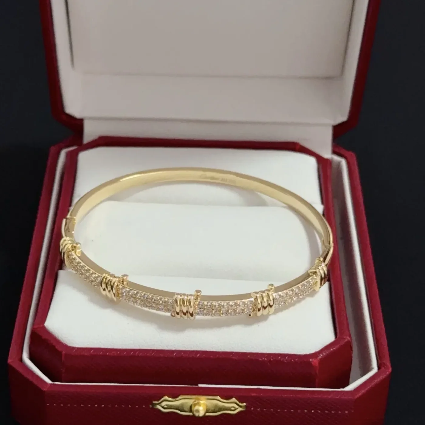 Cartier Gold-Tone Textured Bangle with Pave-Effect Details product view 3