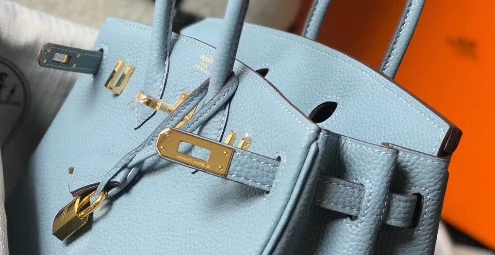 Hermes Birkin 25 Bag In Blue Lin Clemence Leather with GHW product view 6