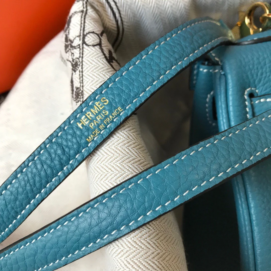 Hermes Kelly 20cm Bag In Blue Jean Clemence Leather GHW product view 4