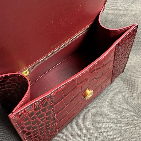 Balenciaga Hourglass Small Bag in Red Croc-Embossed Calfskin product view 9