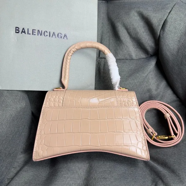 Balenciaga Hourglass Small Bag in Nude Croc-Embossed Calfskin product view 8