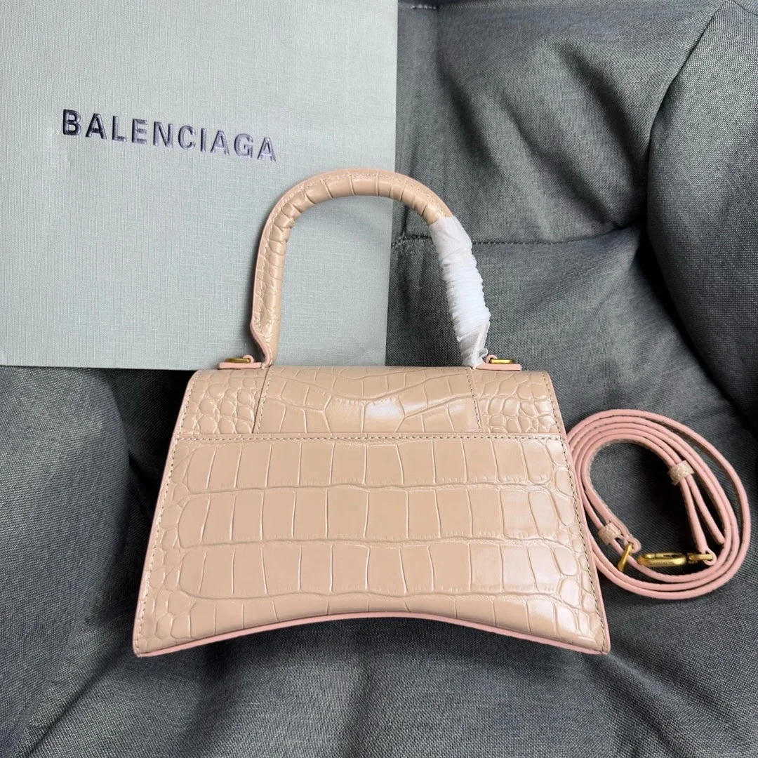 Balenciaga Hourglass Small Bag in Nude Croc-Embossed Calfskin product view 8