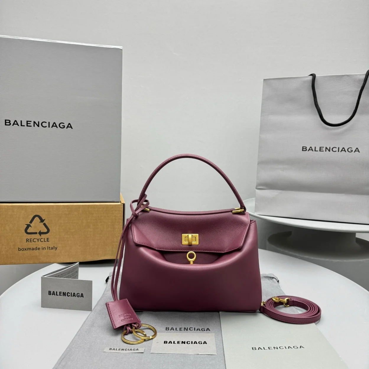 Balenciaga Rodeo Mini Bag in Burgundy Calfskin product view 7