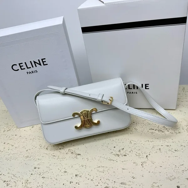 Celine Claude Shoulder Bag in White Calfskin product view 5