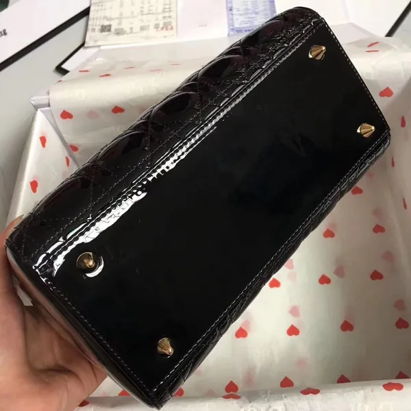 Dior Lady Dior Medium Bag In Black Patent Leather product view 7