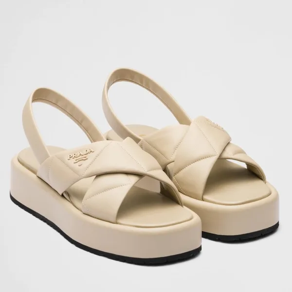 Prada Flatform Sandals In Beige Quilted Nappa Leather product photo
