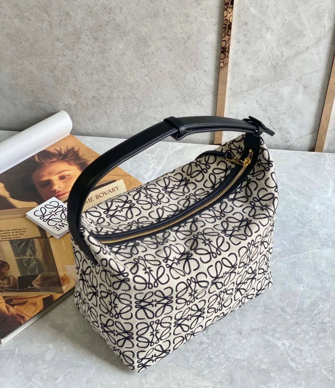 Loewe Cubi Medium Bag in White Anagram Jacquard product view 3