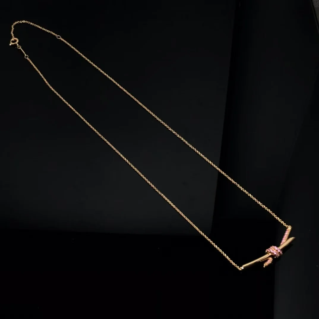 Tiffany & Co. Knot Pink Pavé-Effect Pendant Necklace Rose-Tone product view 8