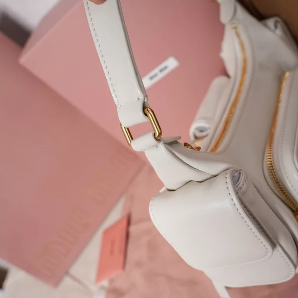 Miu Miu Pocket Shoulder Bag in White Nappa Leather product view 10