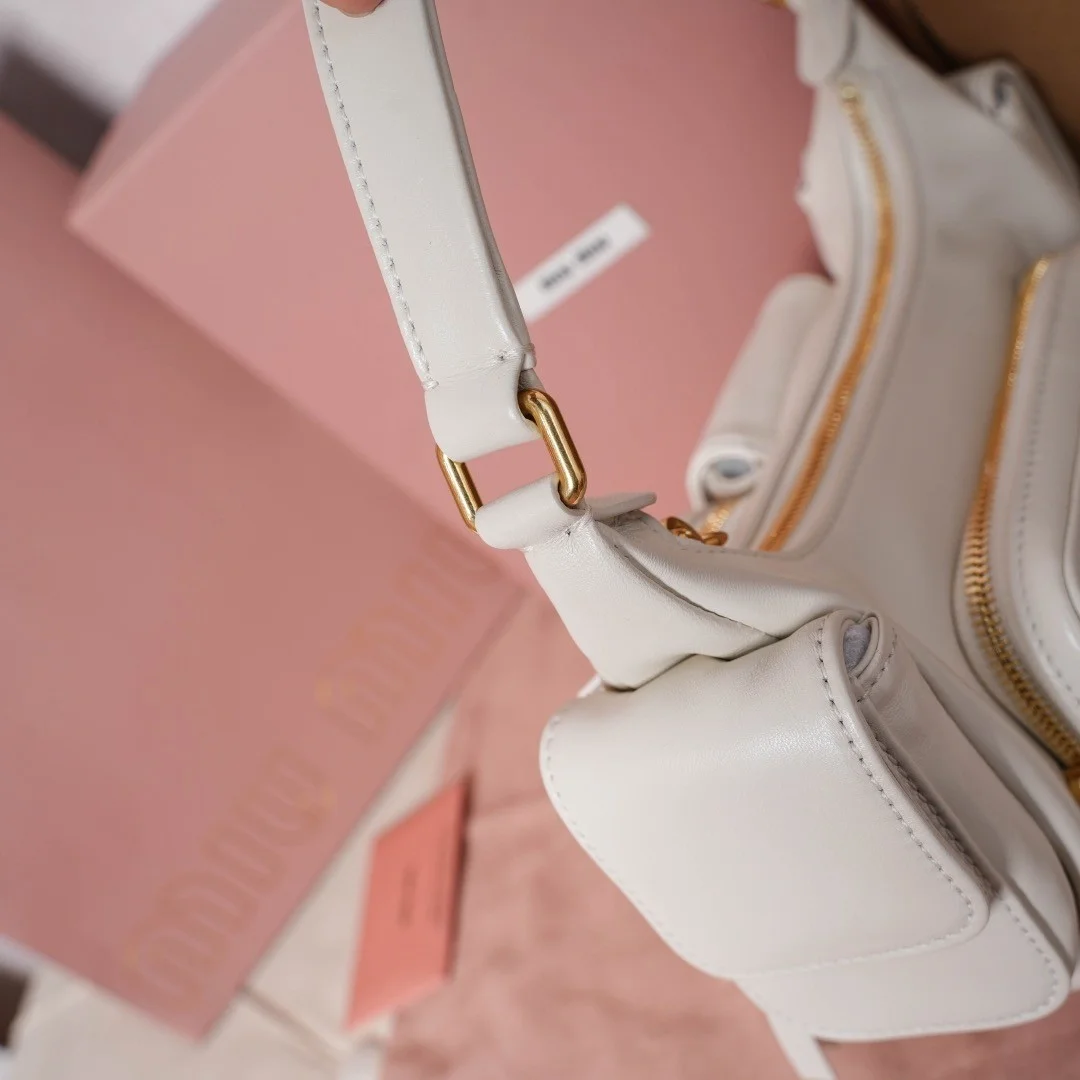 Miu Miu Pocket Shoulder Bag in White Nappa Leather product view 10