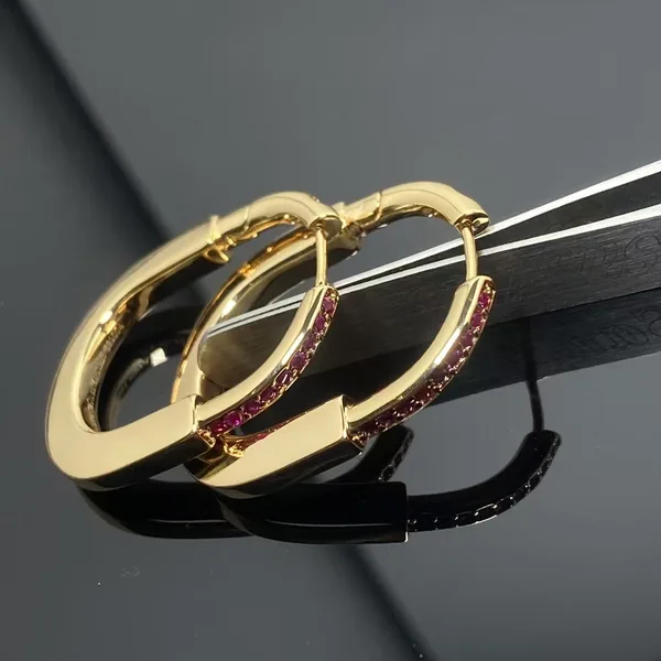 Tiffany & Co. Lock Pink Pavé-Effect Hoop Earrings Gold-Tone product view 3