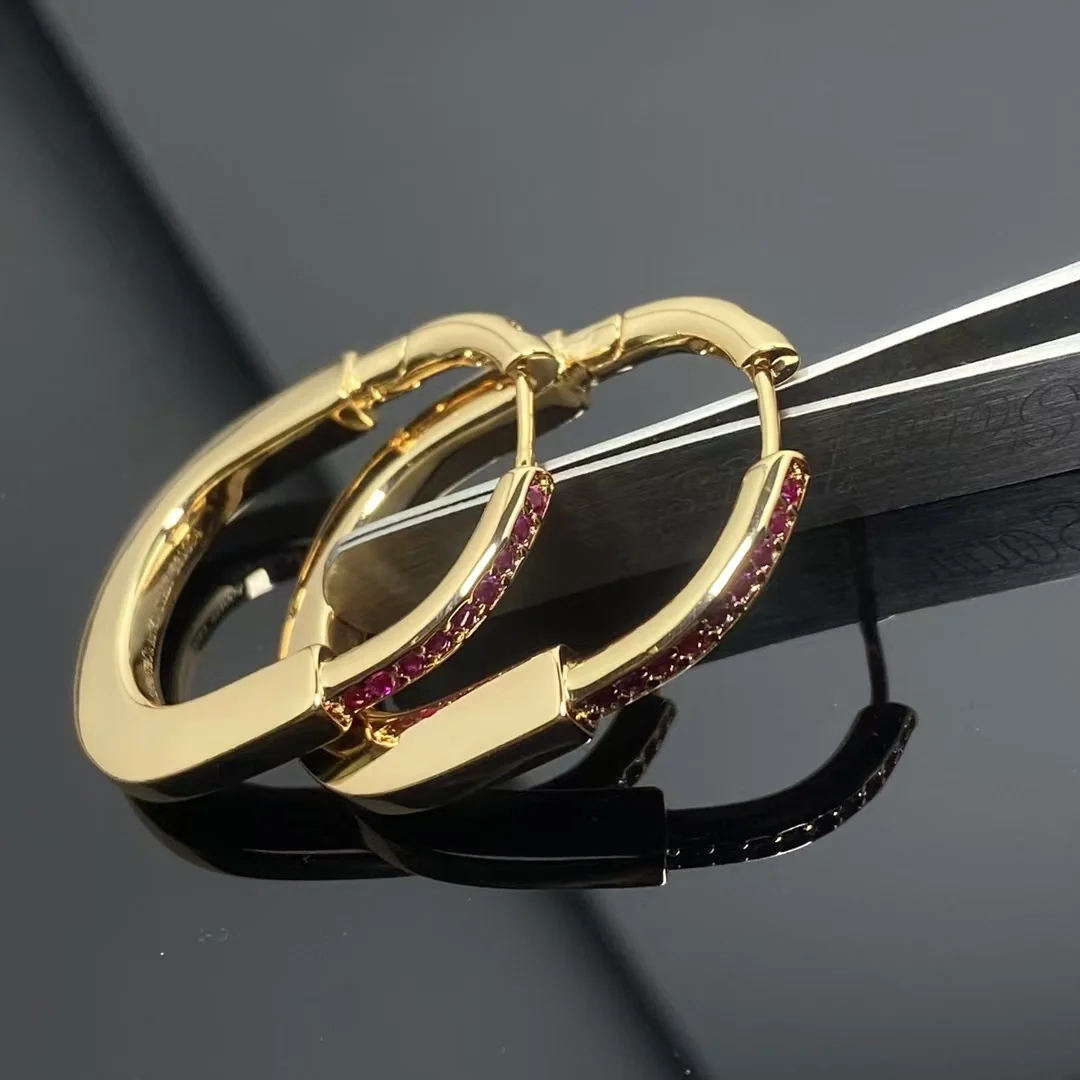 Tiffany & Co. Lock Pink Pavé-Effect Hoop Earrings Gold-Tone product view 3