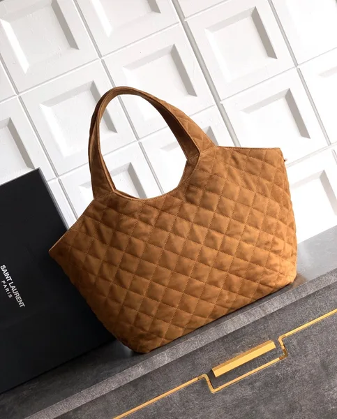 Saint Laurent Icare Medium Tote Bag in Brown Suede Calfskin product view 9