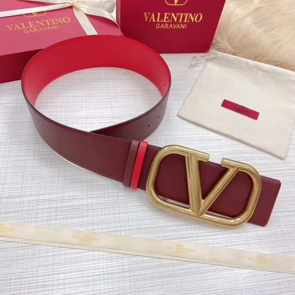 Valentino VLogo Reversible Belt 70mm in Burgundy and Red Calfskin product view 2
