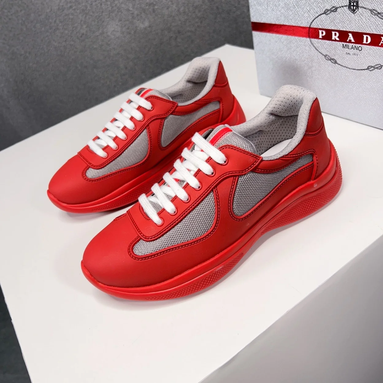 Prada America’s Cup Sneakers in Red Rubber and Bike Fabric product view 6