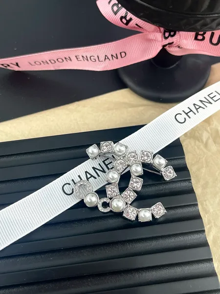 Chanel Rhinestone Pearl-Effect CC Brooch Silver-Tone product photo