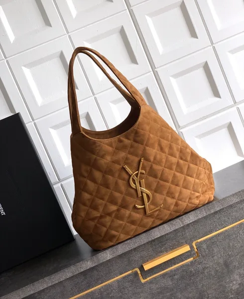Saint Laurent Icare Medium Tote Bag in Brown Suede Calfskin product view 3