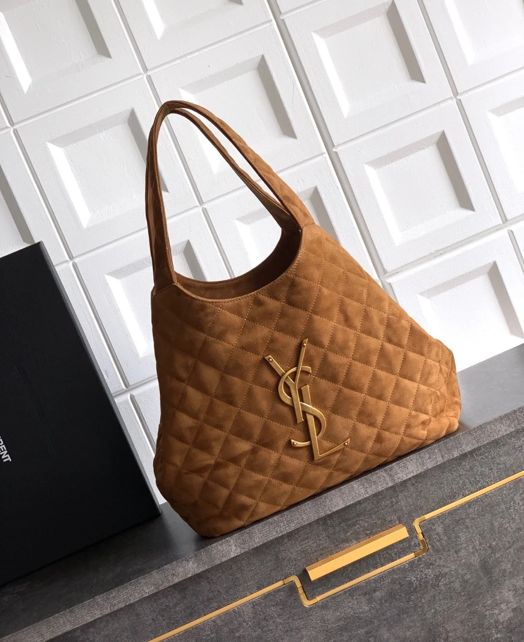 Saint Laurent Icare Medium Tote Bag in Brown Suede Calfskin product view 3