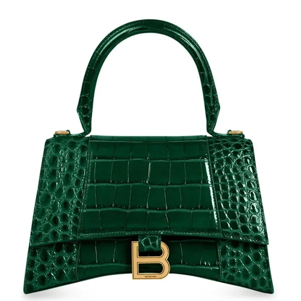 Balenciaga Hourglass Small Bag in Green Croc-Embossed Calfskin product photo