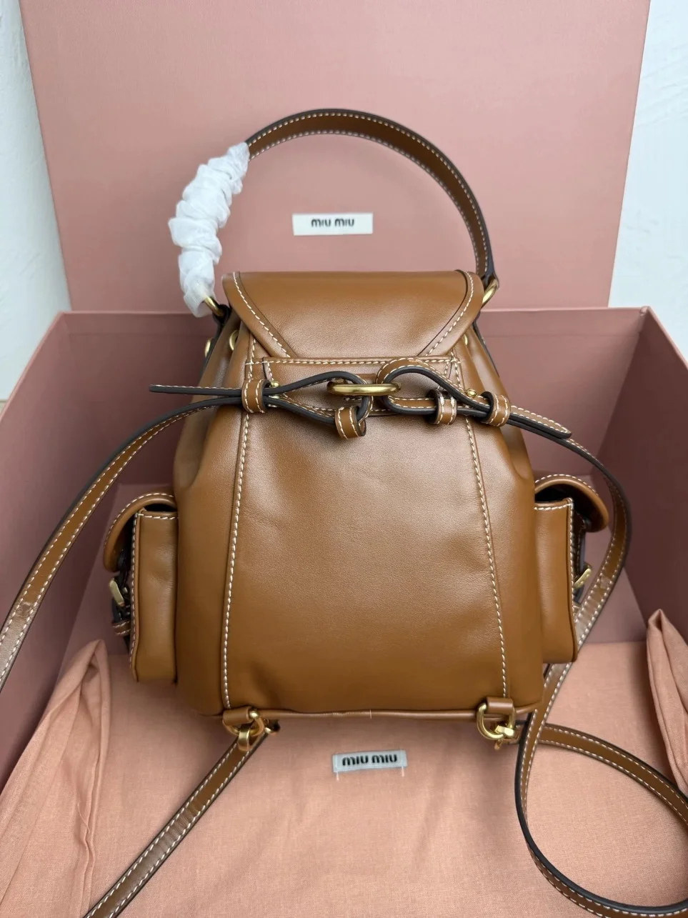 Miu Miu Small Backpack in Brown Calfskin product view 3