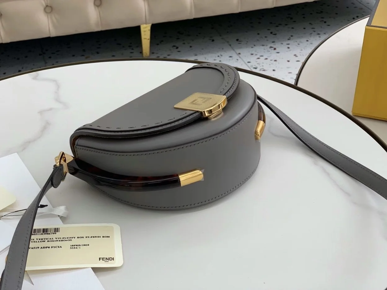 Fendi Moonlight Saddle Bag In Grey Calfskin product view 3