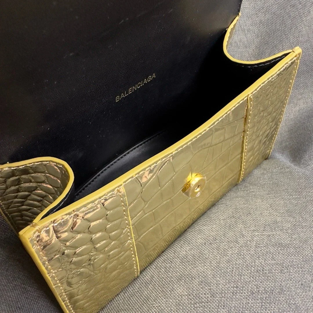 Balenciaga Hourglass XS Bag in Gold Croc-Embossed Calfskin product view 7