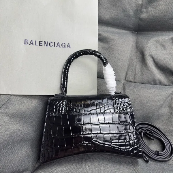 Balenciaga Hourglass Small Bag in Noir Croc-Embossed Calfskin product view 2
