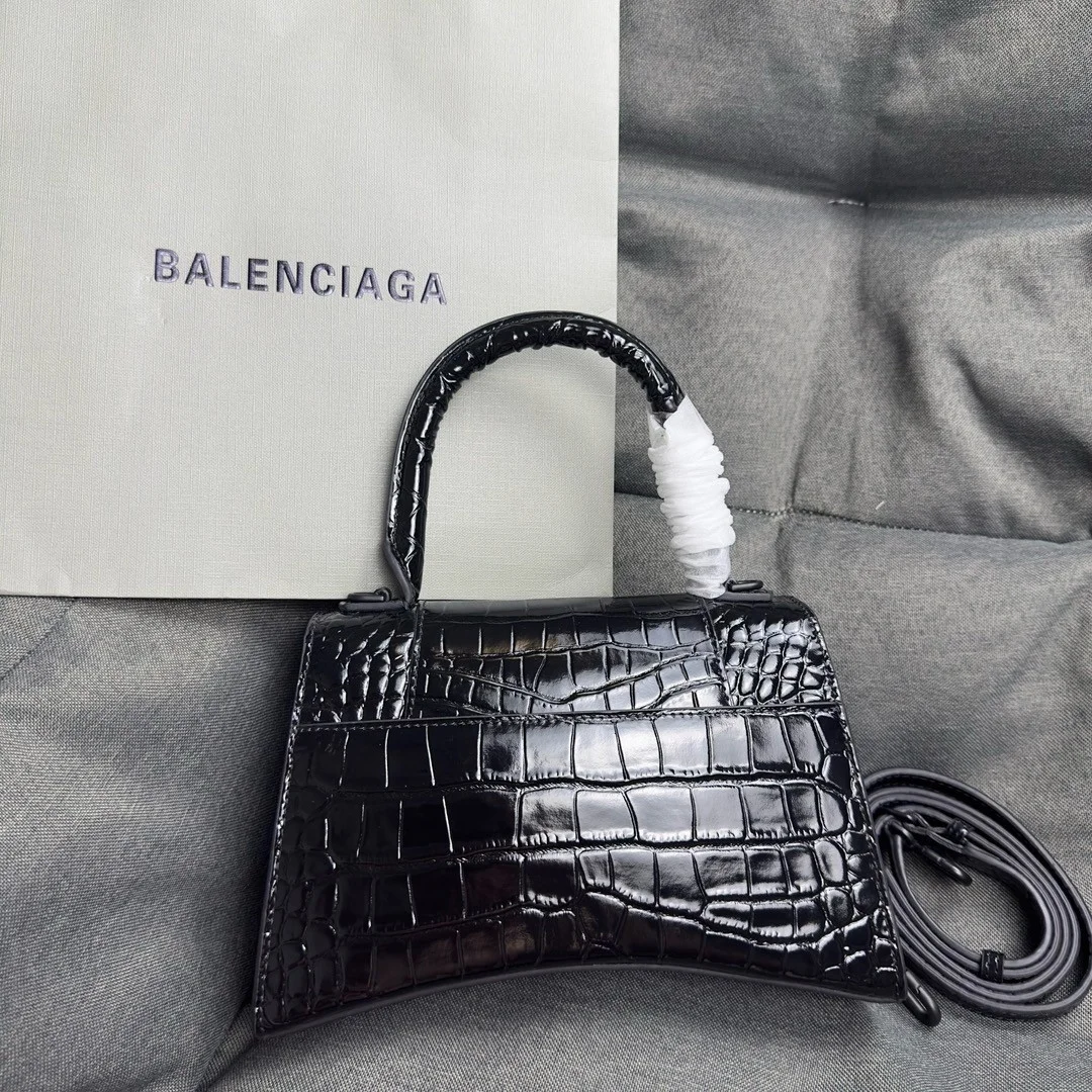 Balenciaga Hourglass Small Bag in Noir Croc-Embossed Calfskin product view 2