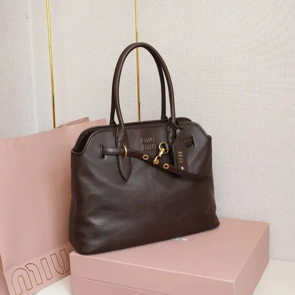Miu Miu Aventure Large Shopper Bag in Briarwood Nappa Leather product view 5