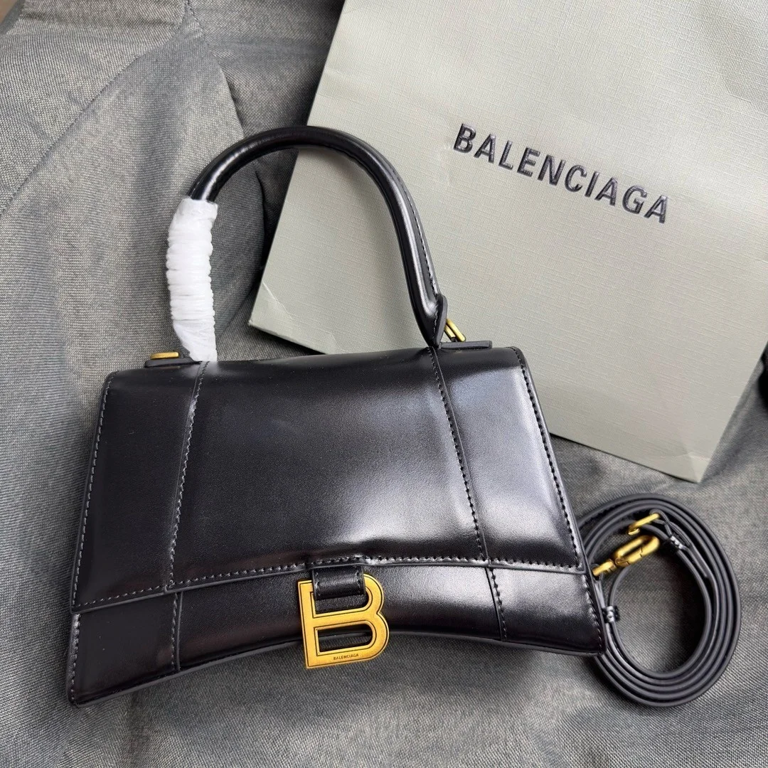 Balenciaga Hourglass Small Bag in Black Box Calfskin product view 9