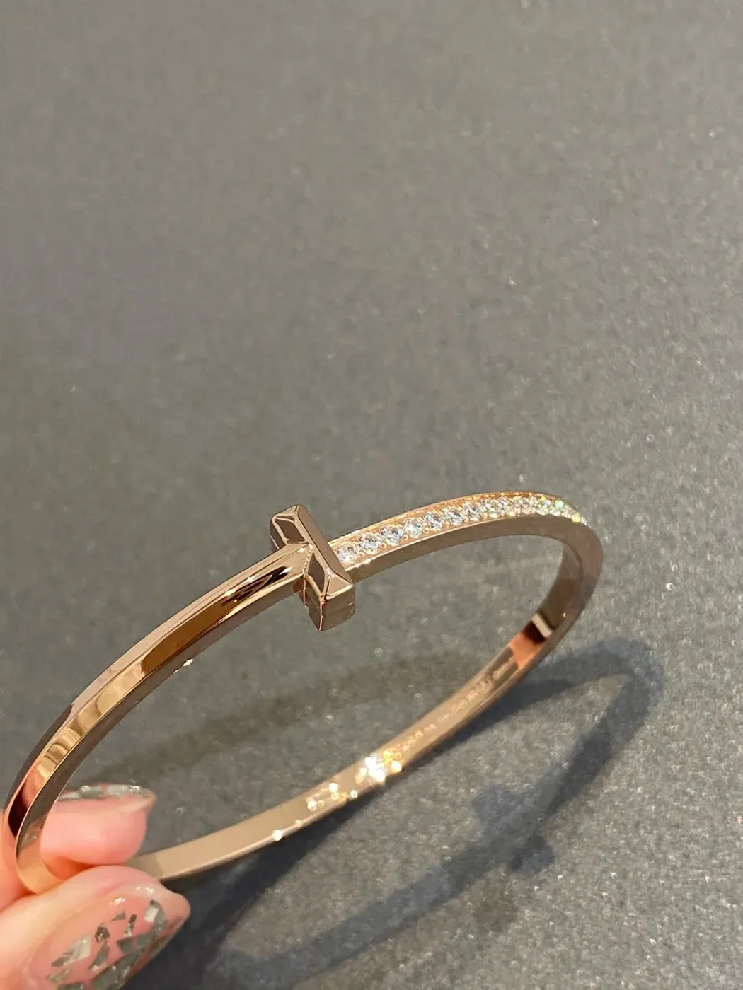 Tiffany & Co. T1 Narrow Half Pavé-Effect Hinged Bangle Rose-Tone product view 1