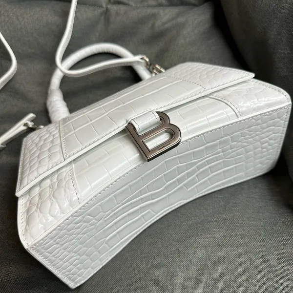 Balenciaga Hourglass Small Bag in White Croc-Embossed Calfskin product view 9