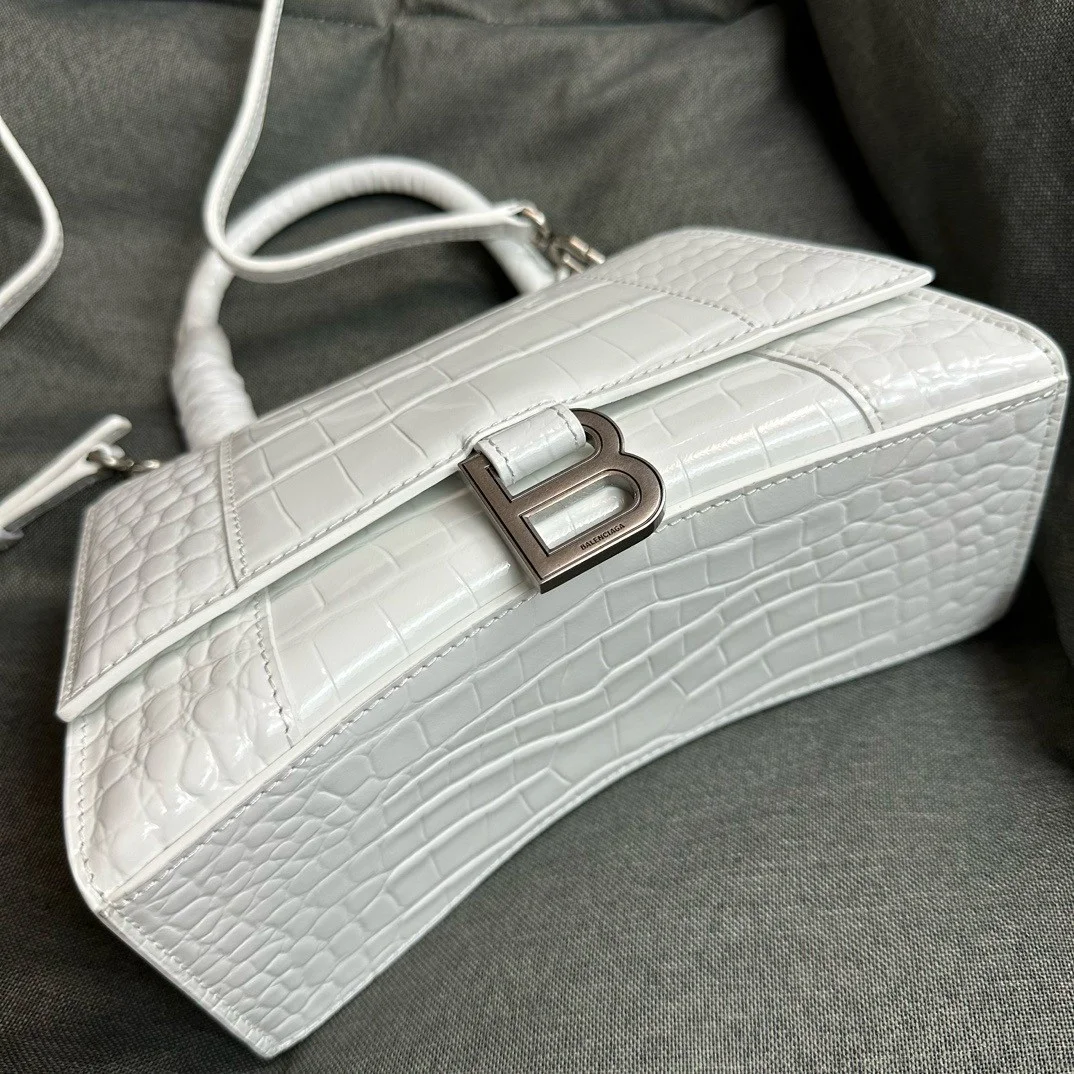 Balenciaga Hourglass Small Bag in White Croc-Embossed Calfskin product view 9