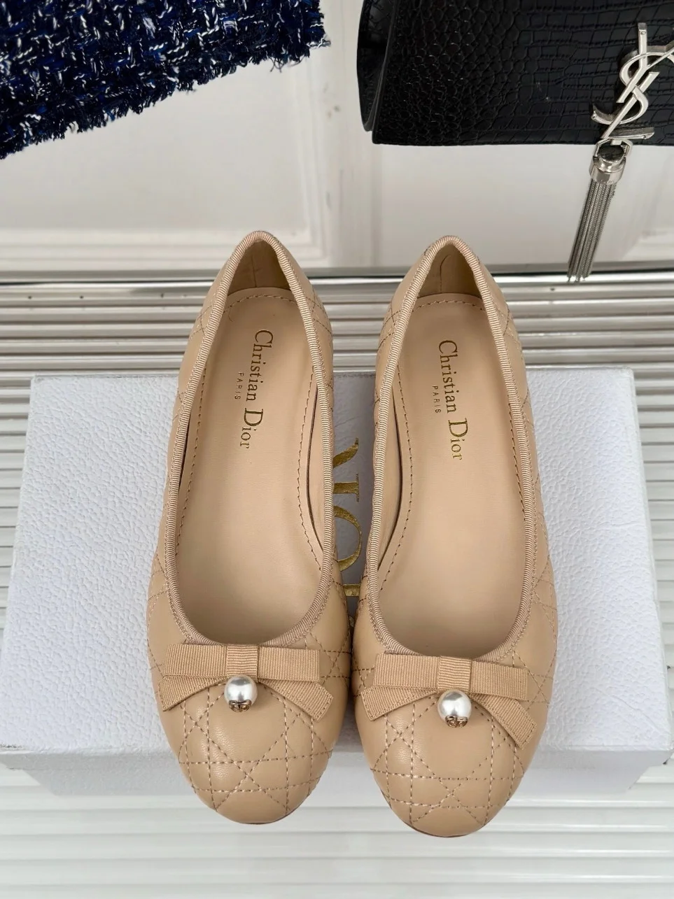 Dior Ballerina Flats in Nude Quilted Cannage Calfskin product view 3