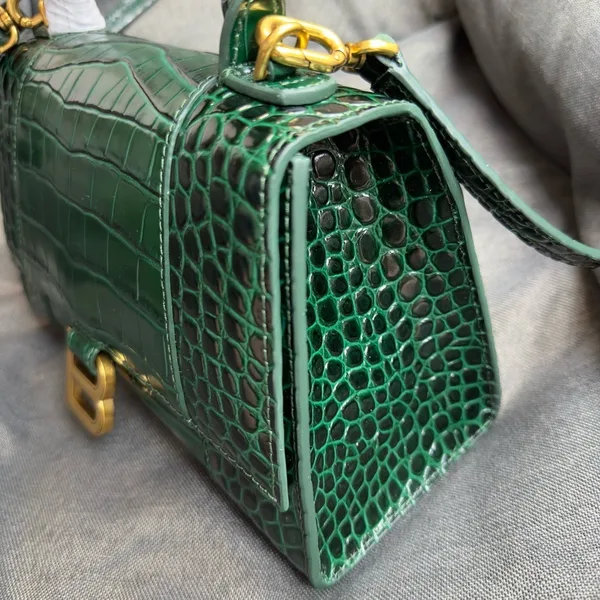 Balenciaga Hourglass Small Bag in Green Croc-Embossed Calfskin product view 10